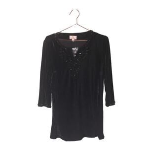 Quaker factory Black Velour (Velvet-Like) Embellished Blouse small new with tag
